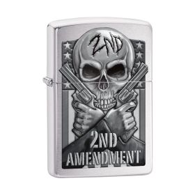 *78702* Zippo 78702 Windproof Lighter Second Amendment Skull and Guns Brushed Chrome