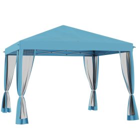 Outdoor 10 x 10 Patio Gazebo Pop-Up Canopy with Sidewalls Instant Setup 4 Mesh Walls for Party Light Blue