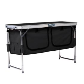4ft 47cm Wide Black Outdoor Folding Table, Aluminum Alloy Rectangular, Two-fold Tabletop With Black Fabric Cupboard, 3 Height Adjustments. (Option: Black)